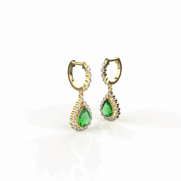 Avarta Jewellery 18k Gold Dangler Earring With Lab Grown Diamond and Emerald - Image 3